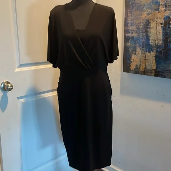 Evan Picone Dress Women Black Tie Size 10 Black Ruched Detail Body Flattering - Picture 8 of 13